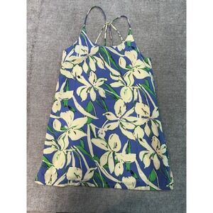 Koyo Y2K Floral Linen Handkerchief Hem Mini Dress Tunic Top Blue Green Women M